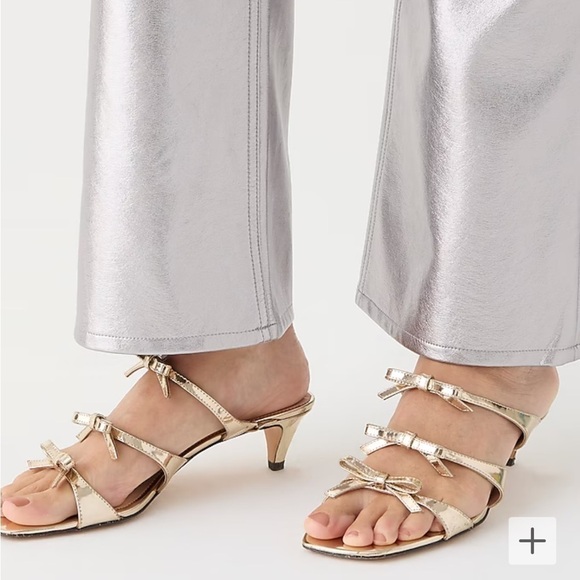 J. Crew Zadie triple bow strap heels metallic leather shoes sandals BV717 8 gold - Picture 1 of 5